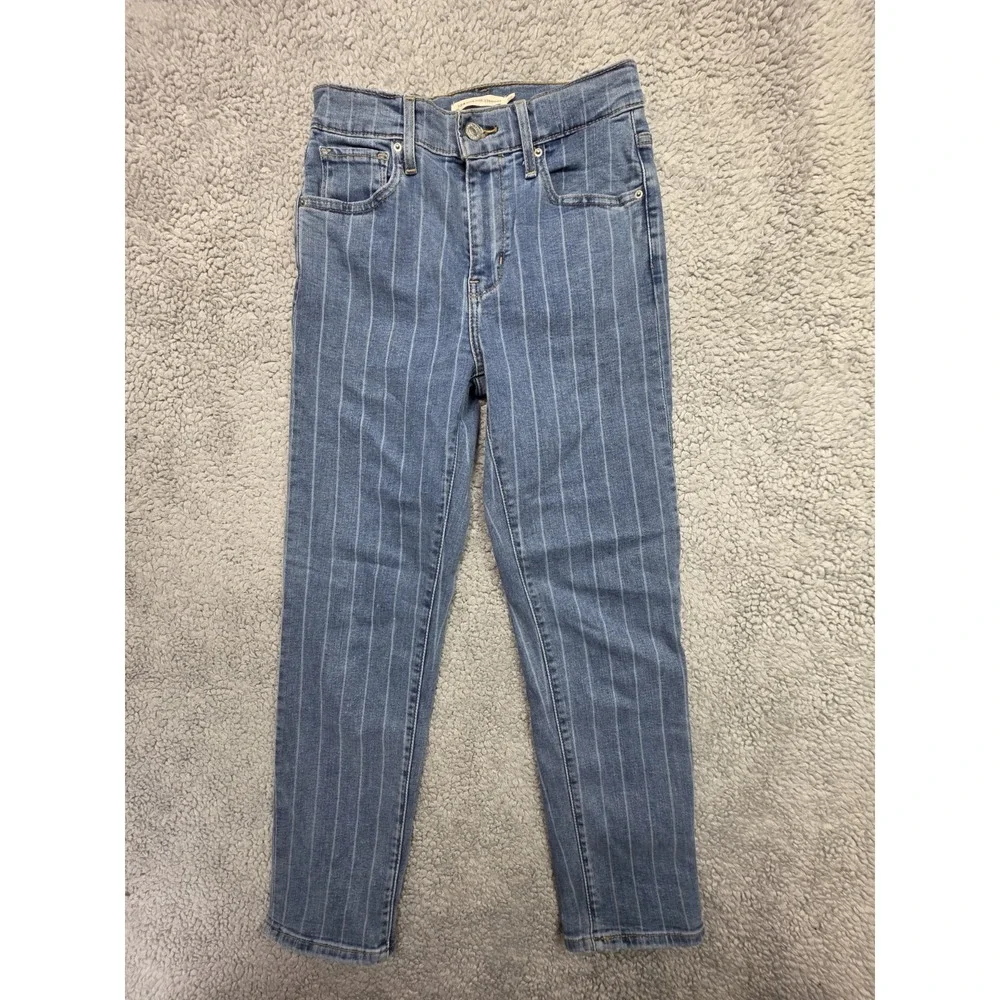 LEVI'S 724 High Rise Straight Jeans Dark Blue Pinstripe‎ W26 L26 Women's Slim SF